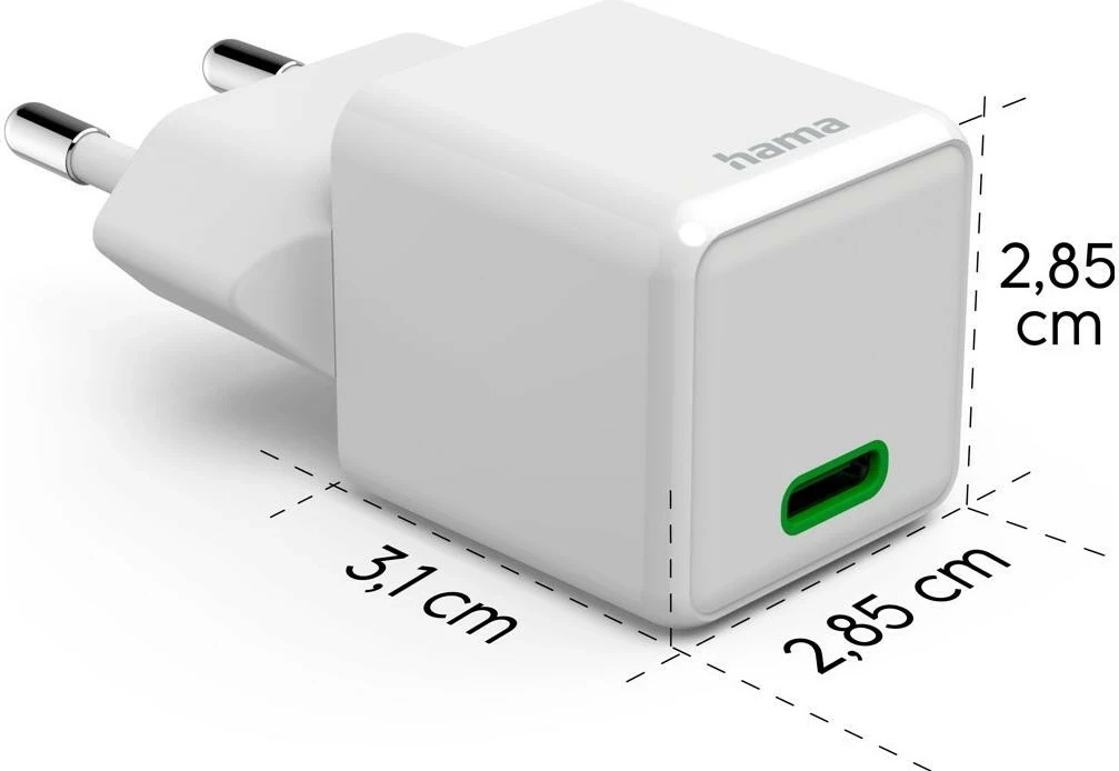Supermini mrežni polnilec 30W GaN PD/QC, 1x USB-C, bel – Hama