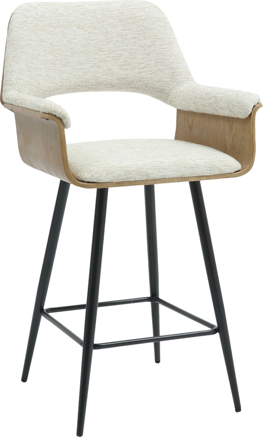 Barski stol srednje višine CLIPP FH9987.02 črne kovinske noge-ecru tkanina 57,5x53x98Hcm, set 2 kosov