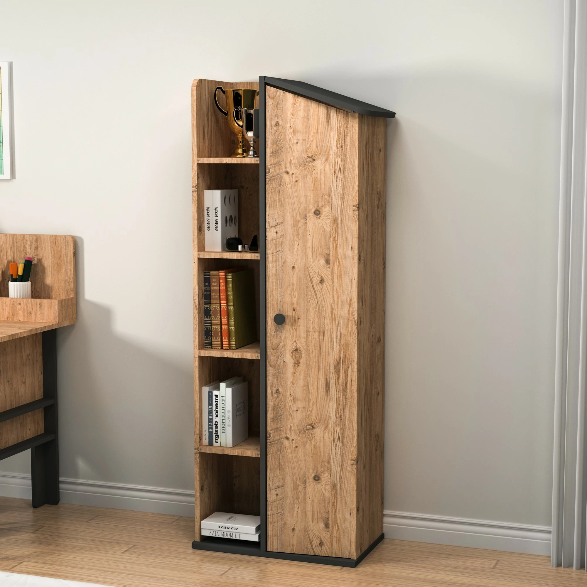 Polica za knjige Valerin, Hanah Home, barva Atlantic Pine in antracit, 60 x 161,8 x 35,3 cm