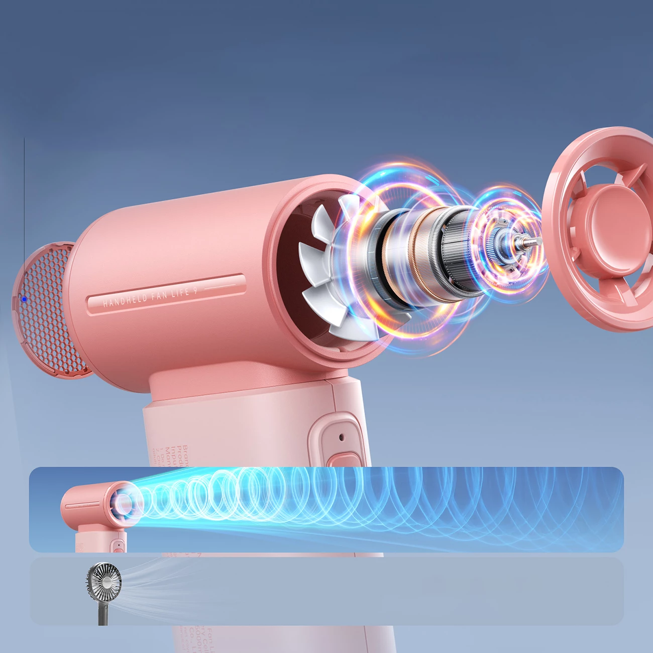 Prenosni ventilator Jisulife Life9, 5000mAh, USB-C, rožnat