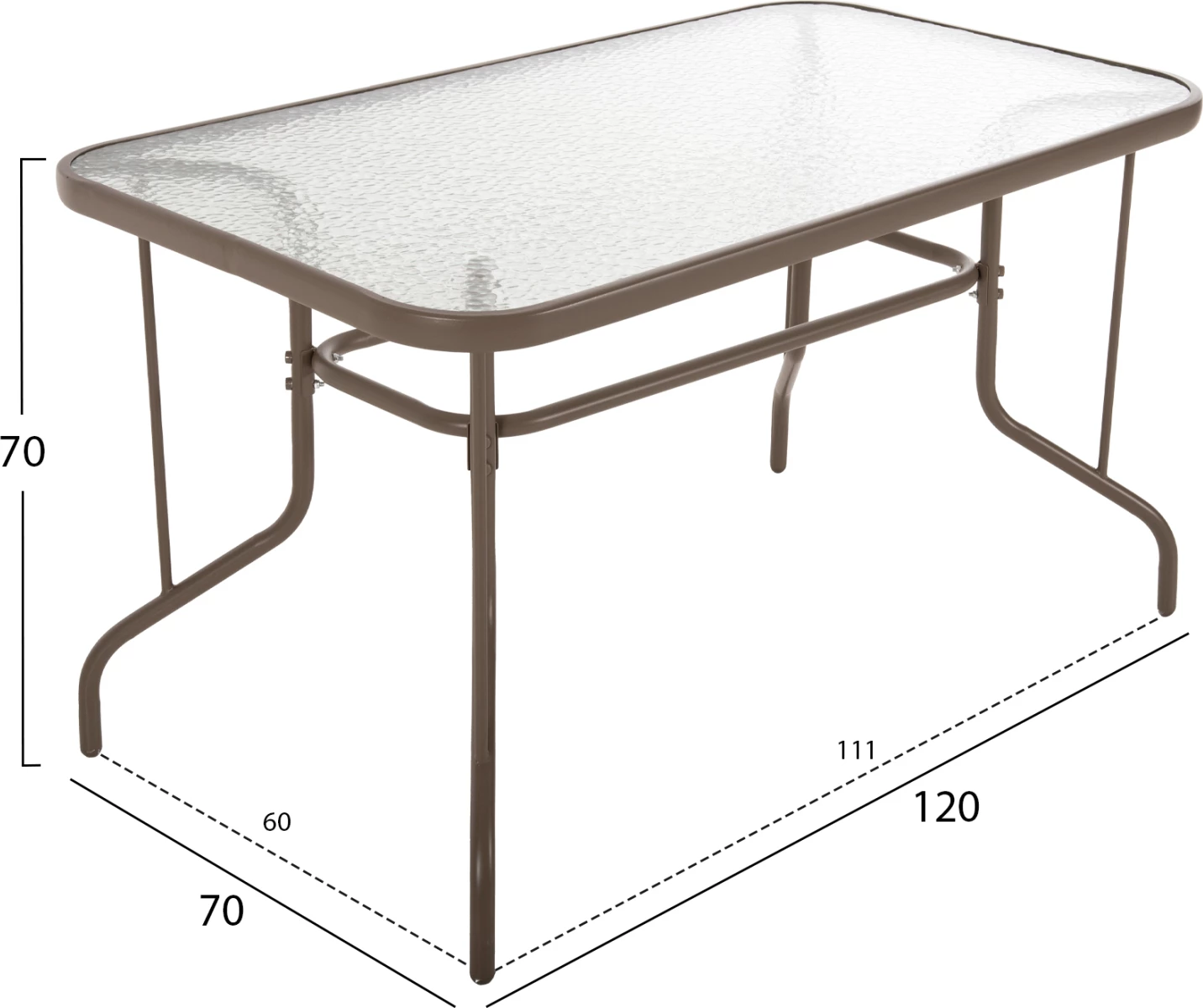 Zunanja kovinska miza ADAM FH5679.04 v barvi šampanjca s kaljenim steklenim vrhom 120Χ70Χ71Hcm