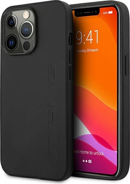 Usnjena zaščitna prevleka za iPhone 14 Pro Max 6,7", Mercedes AMG AMHCP14XDOLBK, črna