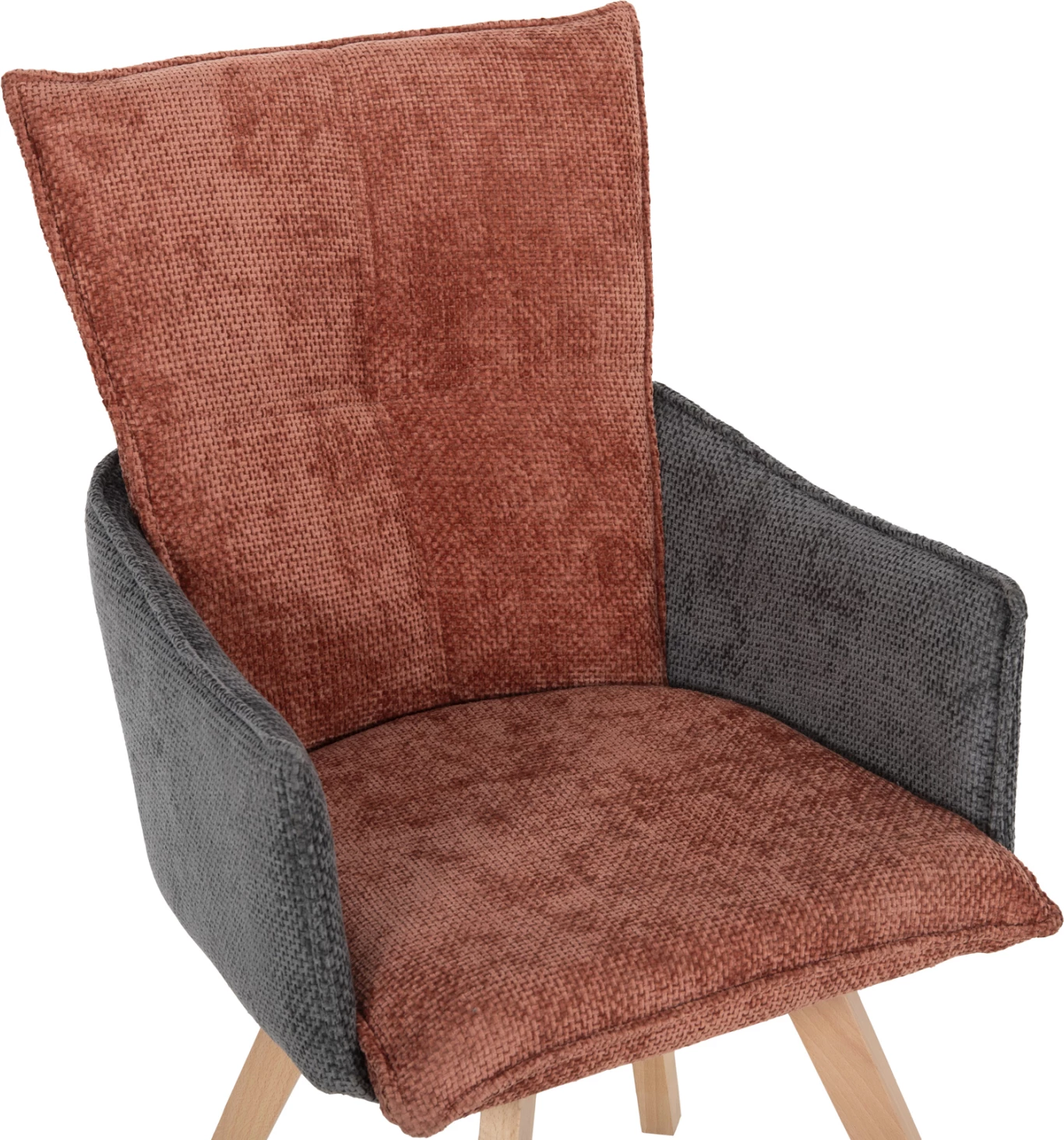 Jedilniški naslanjač REX FH9847.06 iz opečno rdeče-sive tkanine z nogami iz bukovega lesa 53x60x93H cm, set 2 kosov