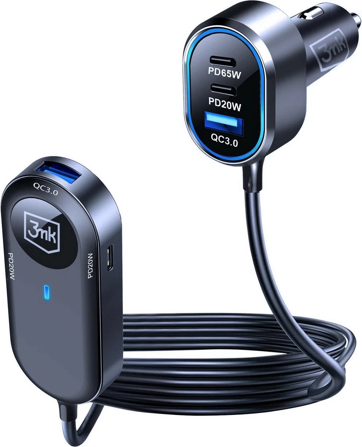 V avtu napajalnik 3MK Double Car Charger 135W, 4x USB-C, 2x USB-A, črn