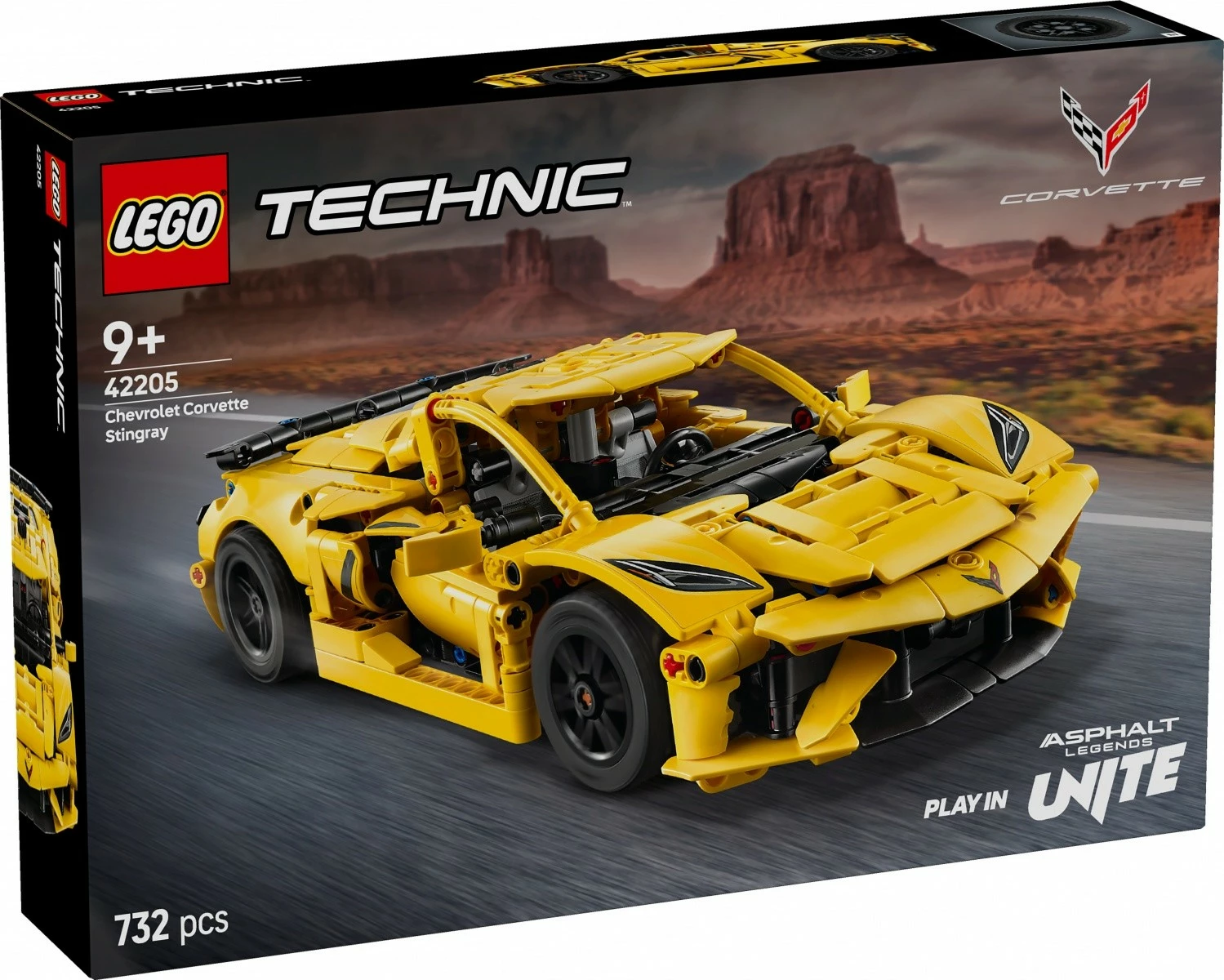 Gradbeni komplet LEGO Technic Chevrolet Corvette Stingray 42205, 732 kosov, rumen