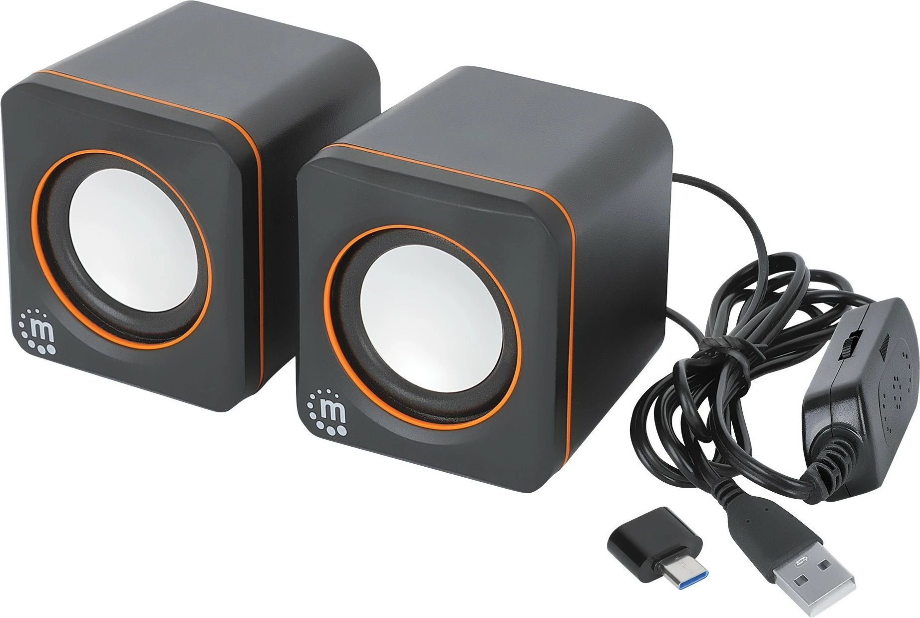 Stereo zvočniki, Manhattan 2600 Series, 2.0 kanal, 6 W, USB-A/USB-C, črno/oranžni