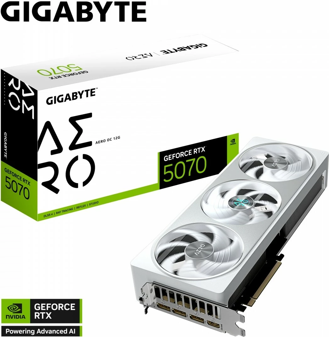 Grafična kartica Gigabyte GeForce RTX 5070 AERO OC, 12GB GDDR7, 192-bit, bela