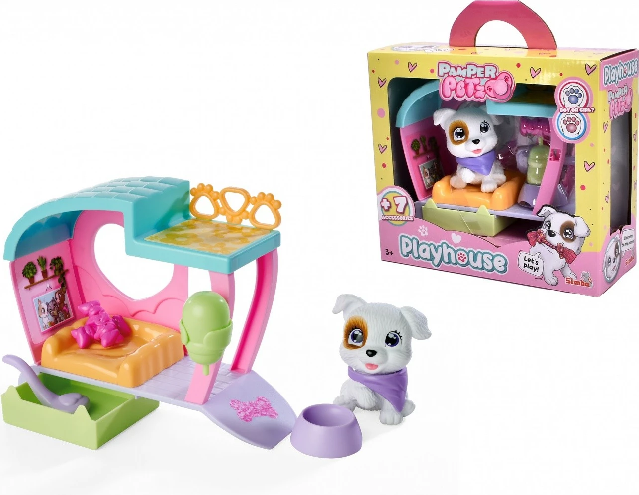 Igralni set hiša s psom, Pamper Petz House Simba, 16 cm, z dodatki