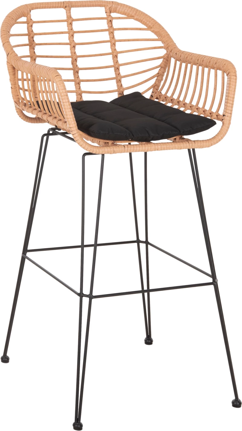 Barski stol (visok sedež) Allegra FH5640.11 p.e. rattan v bež-črni kovini 54x55x108Hcm
