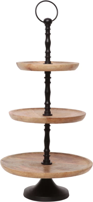 Trostopenjsko stojalo, NIKISI, mango les, črn aluminij, 30x30x60 cm