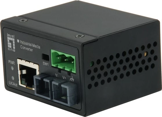 Konverter medijev RJ45 v ST, industrijski Ethernet, večmodno vlakno, 2 km, -40°C do 75°C, 100 Mbit/s, črn — LevelOne