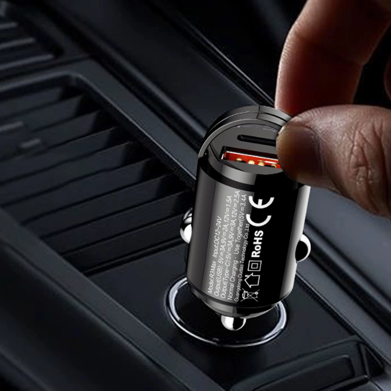 Mini avtopolnilec Dudao R3MAX, 48 W, USB-C/USB-A, črn