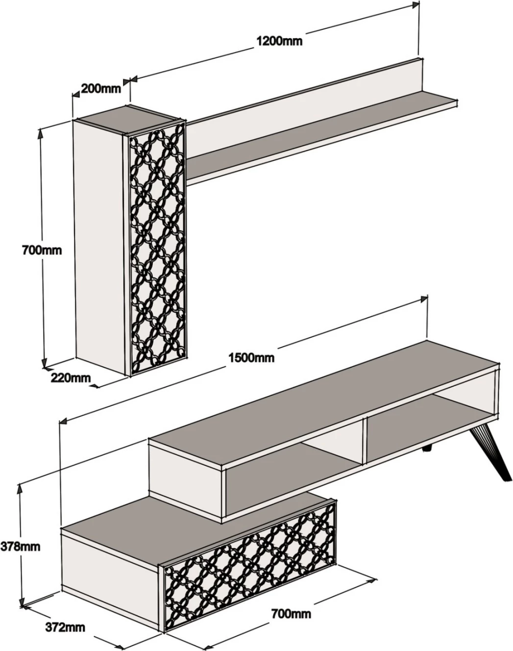 Sestava dnevne sobe FH11850.02 2 kosa melamin v oreh-krem