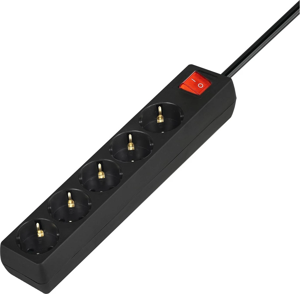 Podaljšek s 5 vtičnicami Schuko SAVIO LZ-15, 5 m, črn