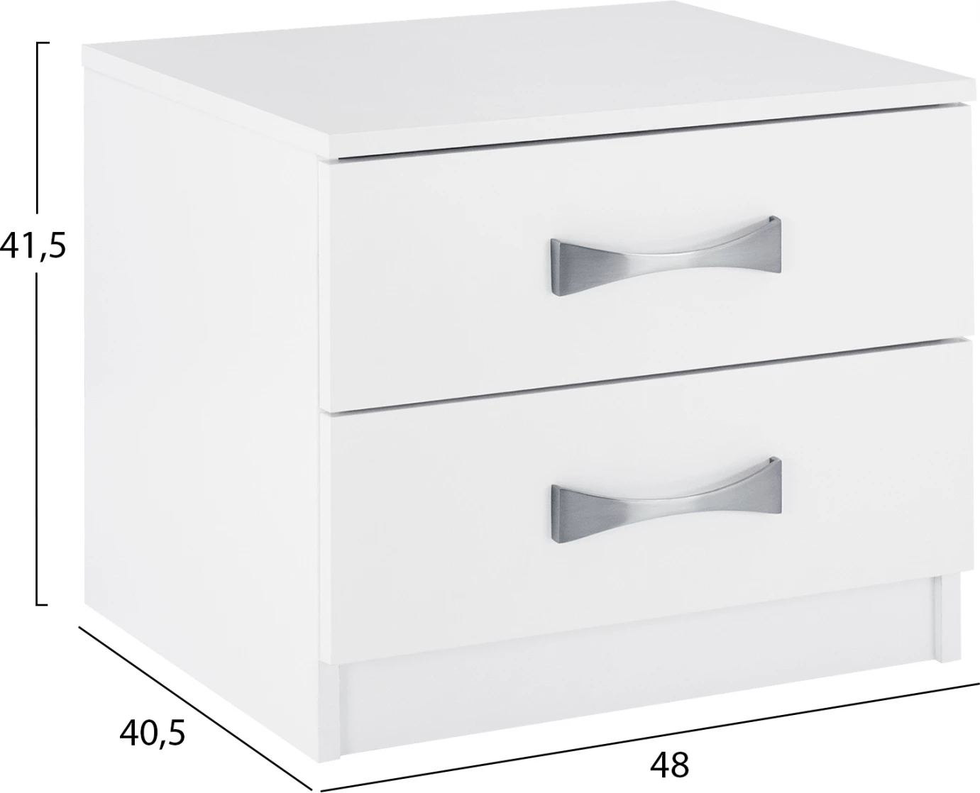 Nočna omarica z 2 predaloma in srebrnim ročajem FH2235.05 belo 48x40,5x41,5Ycm