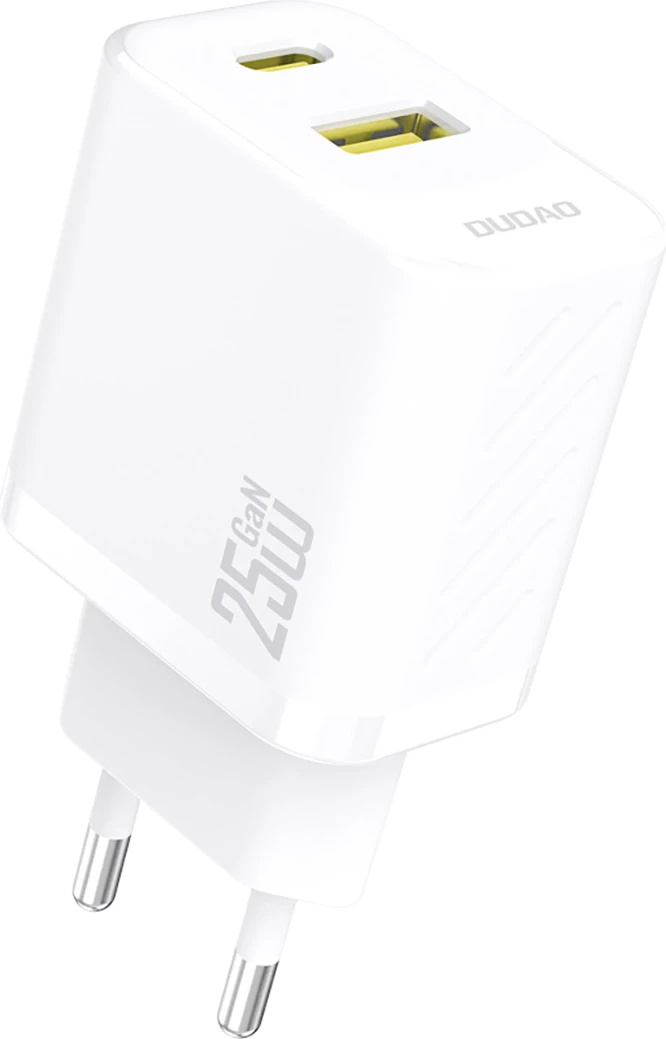 Stenski polnilec GaN, 25 W, 2 vrata USB-C/USB-A, Dudao A26T, bel