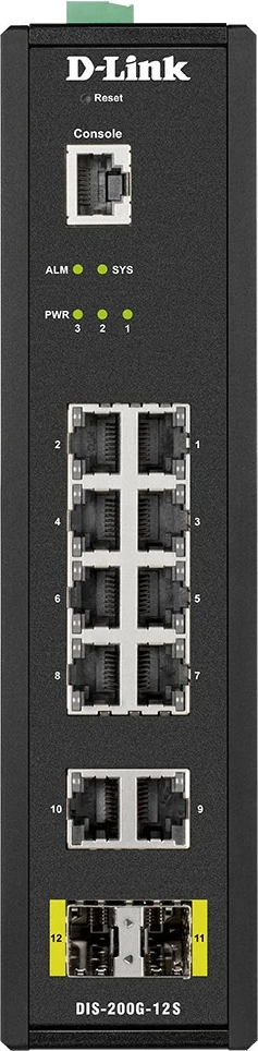 Industrijsko stikalo D-Link DIS-200G-12S, 12 vrat, Layer2, Gigabit, črno