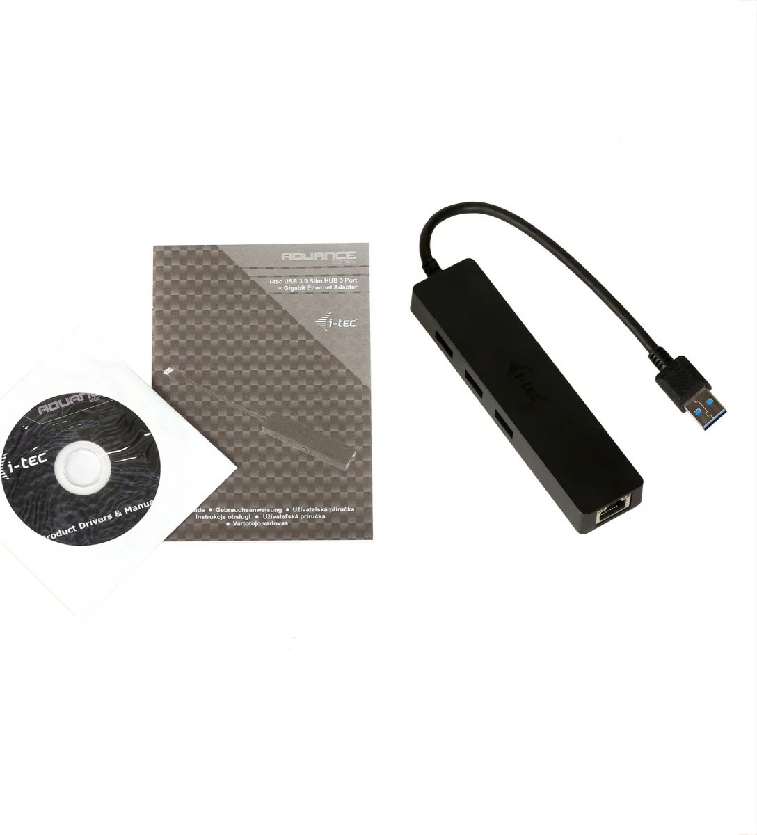 USB razdelilec 3x USB 3.0 + Gigabit Ethernet, i-tec U3GL3SLIM, črn