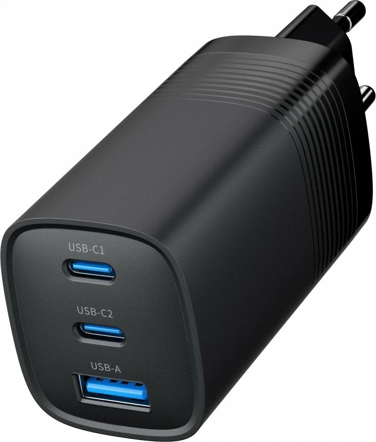 Stenski polnilec, Gembird TA-UC-PDQC65-01-BK, 65 W, 2x USB-C, 1x USB-A, črn