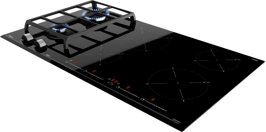 Kuhalna plošča z indukcijo in plinom TEKA JZC 96324 ABC BK (E4), 90 cm, 4 indukcijske cone + 2 plinska gorilnika, črna