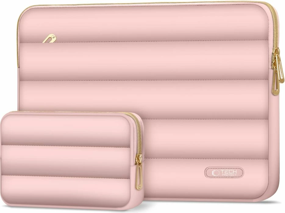 Ovitek za prenosnik 13–14 palcev, rožnat, Tech-Protect Puffy z vrečko za dodatke