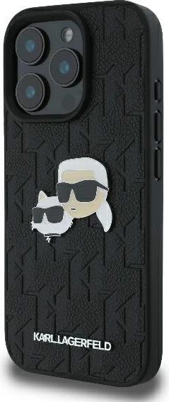 Ovitek za telefon Monogram Karl & Choupette Head Pin, Karl Lagerfeld, za iPhone 16 Pro, črn