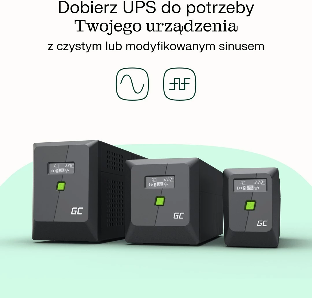 Neprekinjeno napajanje (UPS) Green Cell UPSLM600, 1 kVA, 600 W, 4 AC izhodi, črn
