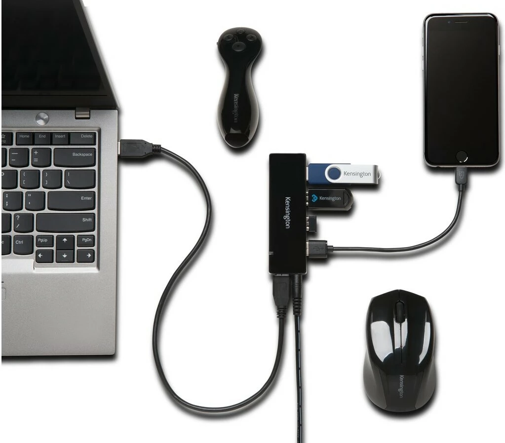 USB razdelilec 4 vrata, USB 3.0, 5 Gbps, Kensington, črn