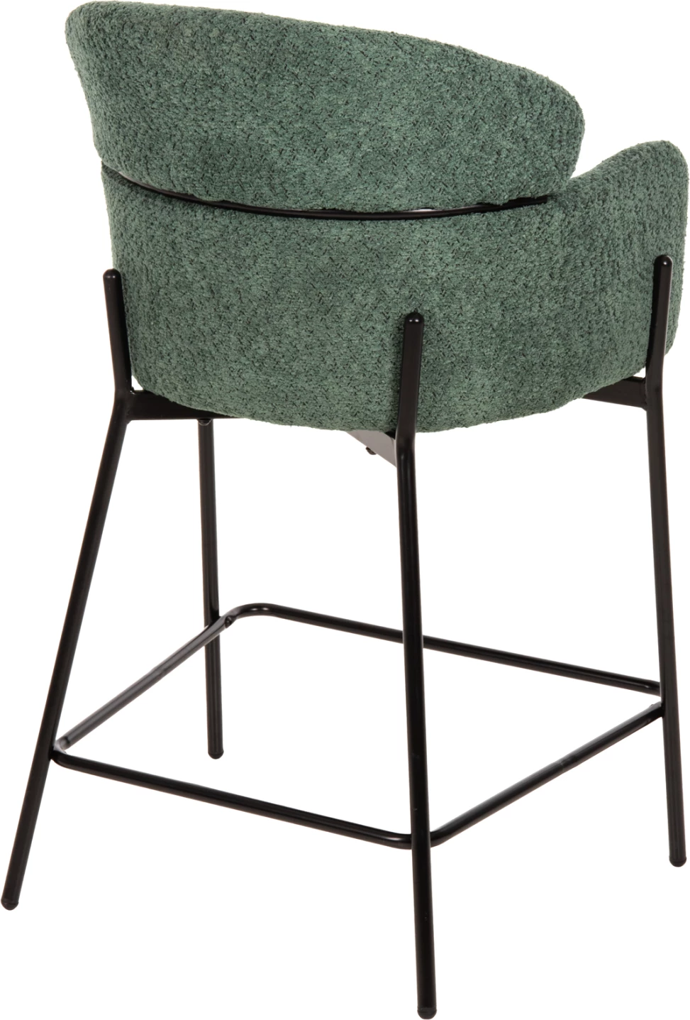 Barski stol srednje višine WOLF FH8584.03 v petrol zelenem bouclé blagu-črne kovinske noge 56x56x96Hcm, set 2 kosov