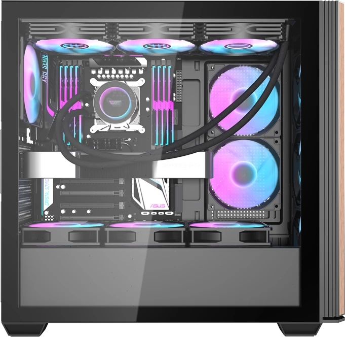 Računalniško ohišje z 4 ventilatorji, Darkflash DS900WS, Midi Tower, kaljeno steklo, črno