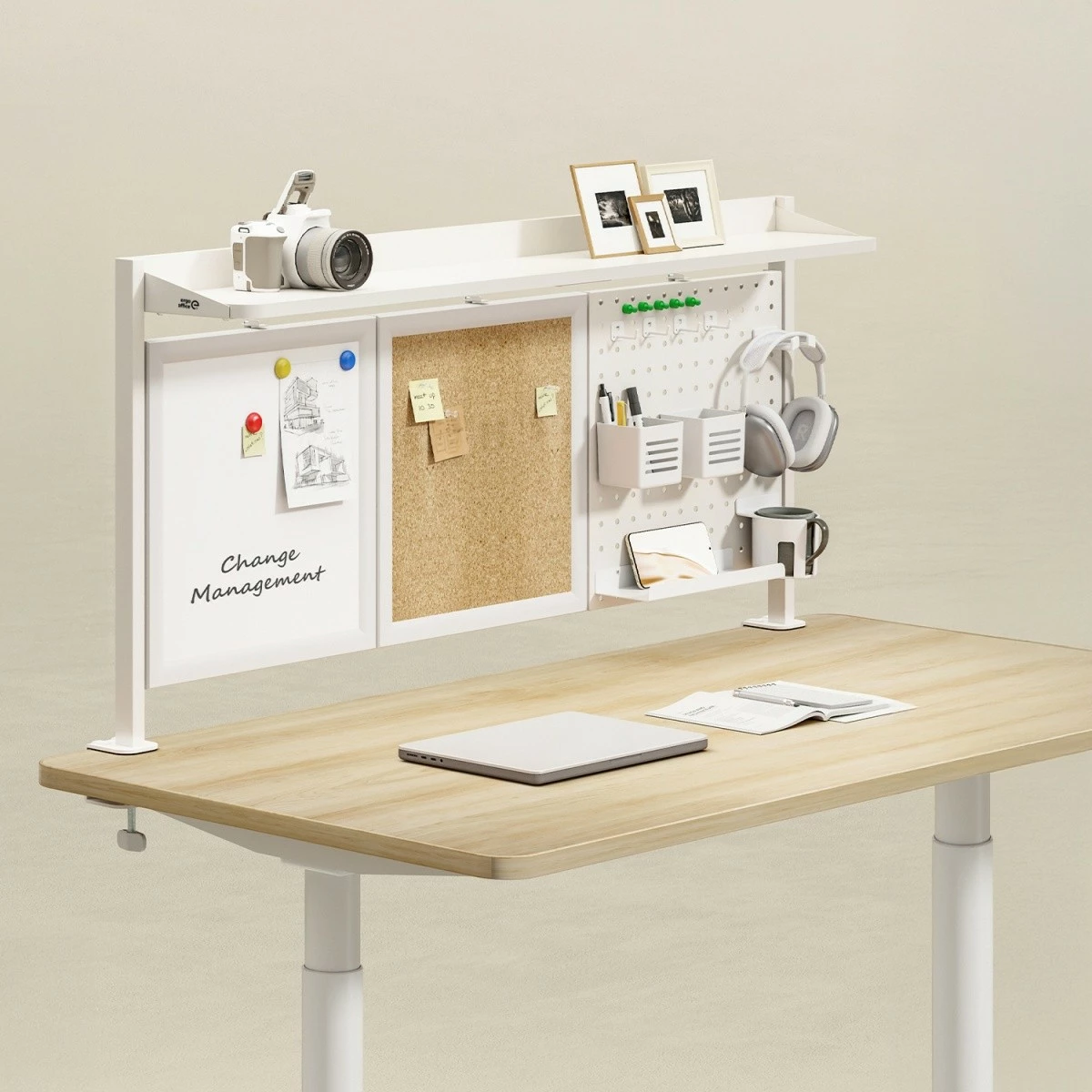 Ločilo za mizo Ergo Office ER-300W, belo, z organizacijskimi dodatki