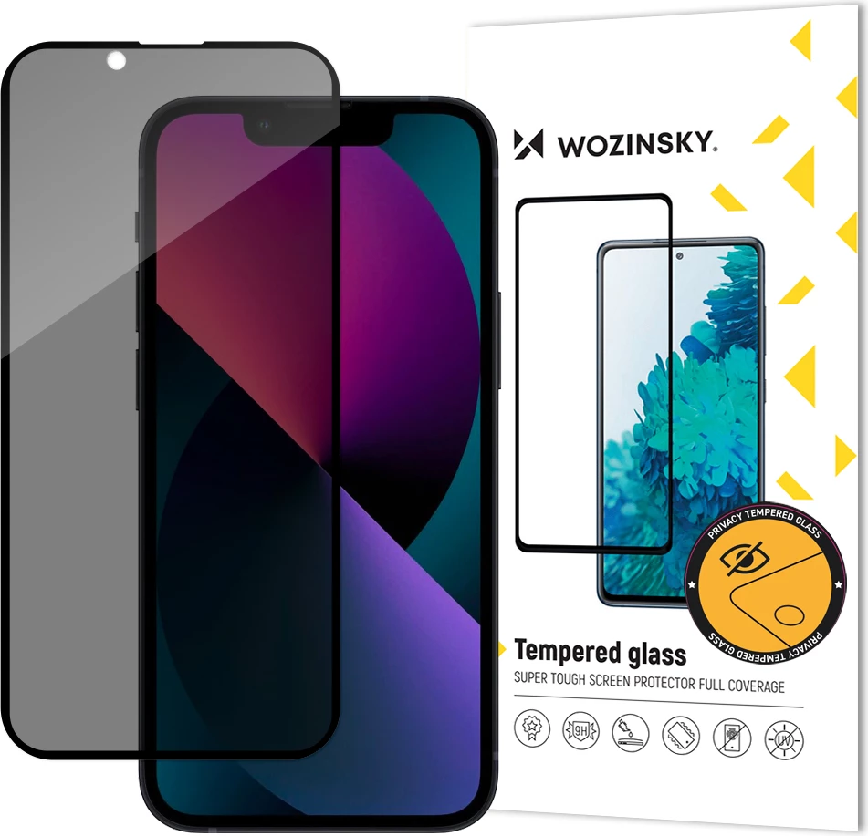Zaščitno kaljeno steklo z zasebnostnim filtrom Wozinsky Anti Spy za iPhone 13, 13 Pro, 14, 16e, črno