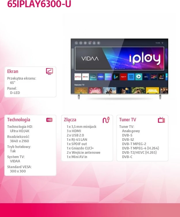 Televizor 65", Ultra HD/4K, Smart TV (VIDAA) Allview 65IPLAY6300-U