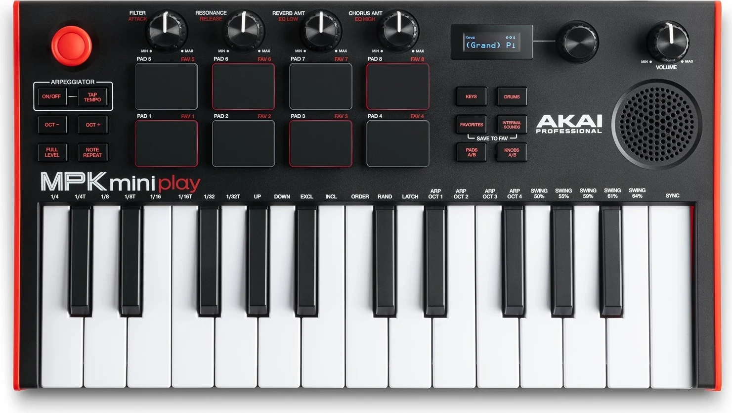 Muzikalni kontroler AKAI MPK Mini Play MK3, črno/rdeč