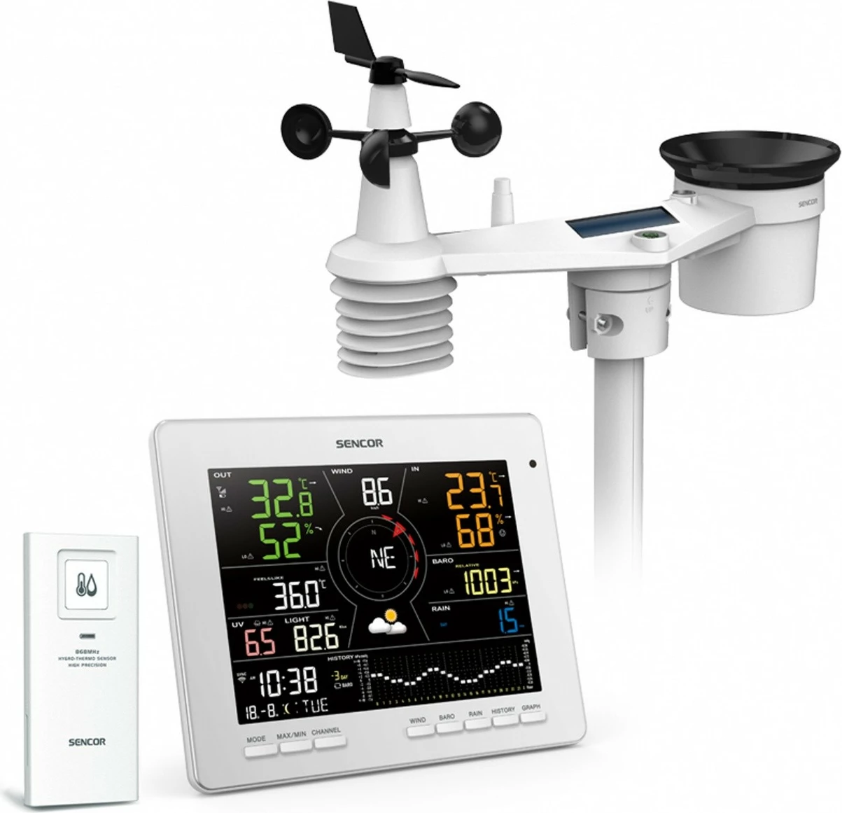 Pametni vremenski stolp Sencor SWS 16600 WiFi SH, 7-v-1 brezžični senzor in TH, bel