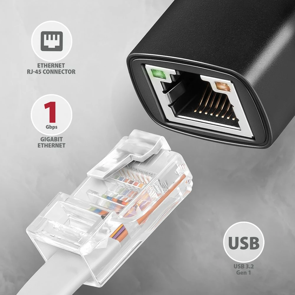 Omrežni adapter AXAGON ADE-ARC, USB-C 3.2 Gen 1 na Gigabit Ethernet, črn