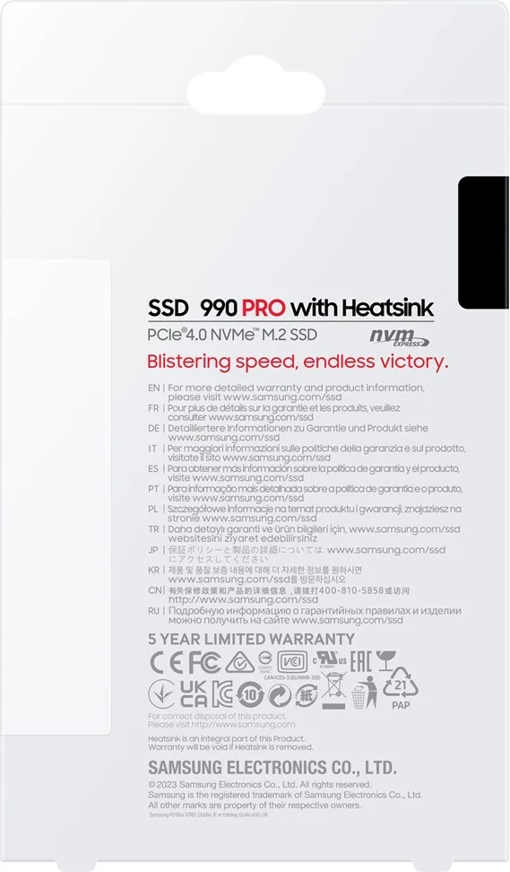 SSD z heatsinkom Samsung 990 PRO, 2 TB, M.2, PCI Express 4.0, NVMe, črn