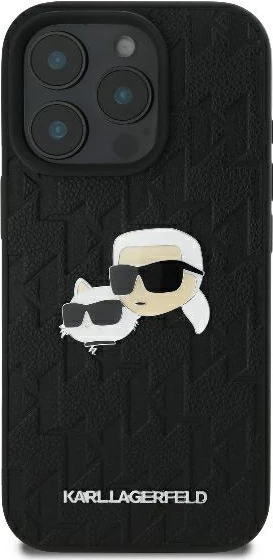 Ovitek za telefon Monogram Karl & Choupette Head Pin, Karl Lagerfeld, za iPhone 16 Pro, črn