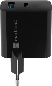 Polnilnik Natec Ribera GaN 45W z USB-A in USB-C, črn