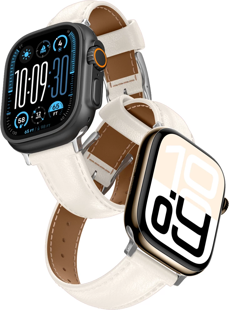 Usnjen pašček za Apple Watch AmazingThing Class Band, 45/46/49 mm, svetlo bež