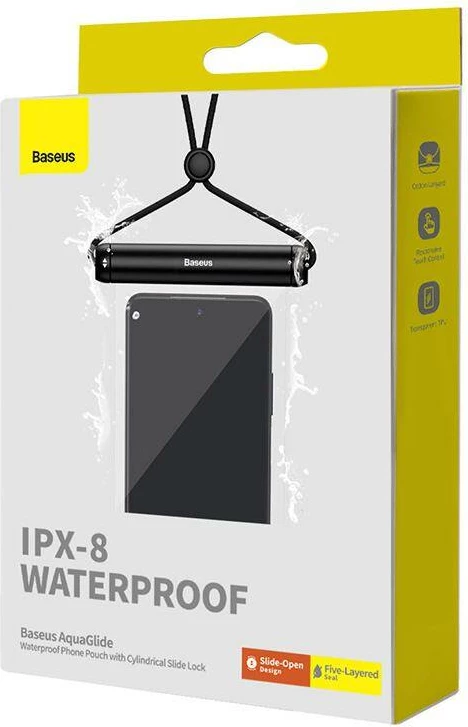 Vodoodporen ovitek za pametni telefon z cilindričnim zapiranjem, črn, Baseus AquaGlide