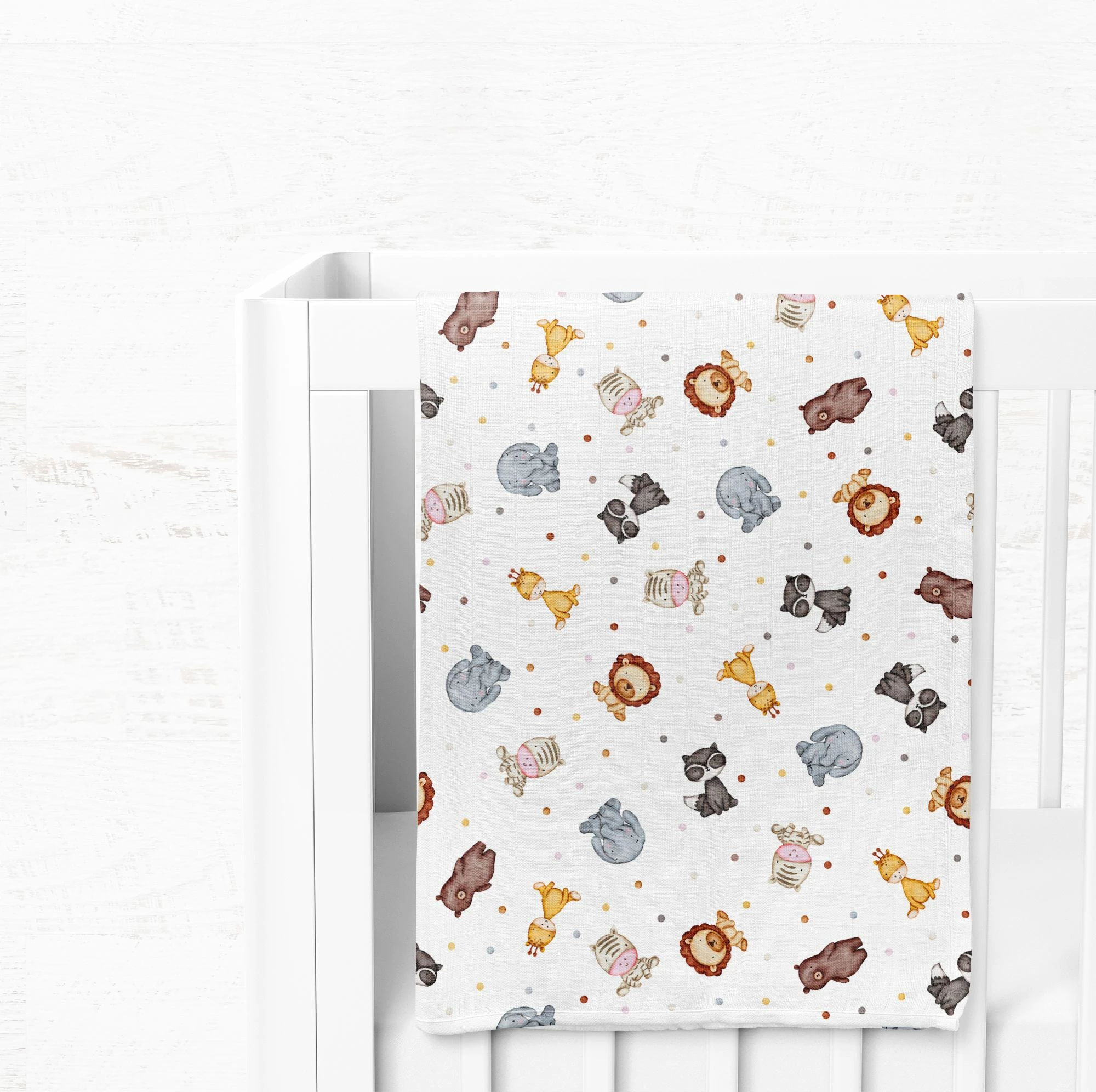 Otroška odeja 100% bombaž muslin, 75 x 100 cm, rumena, modra, oranžna, L'essentiel, Zoo