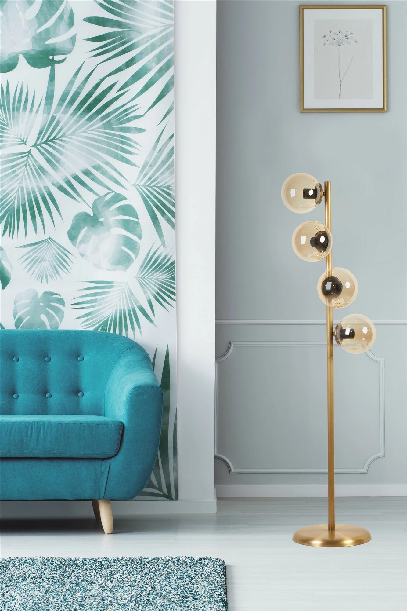 Stoje za talno svetilo Simay, Opviq, 4 luči, zlata, stekleni bal