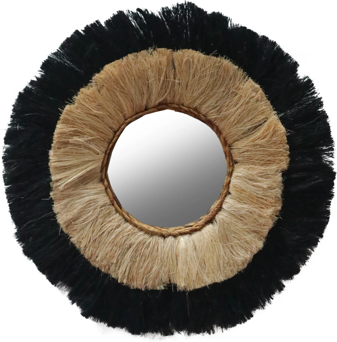 Okroglo ogledalo iz abaka vlaken v naravni in črni barvi 70x4x70Hcm.FH7737