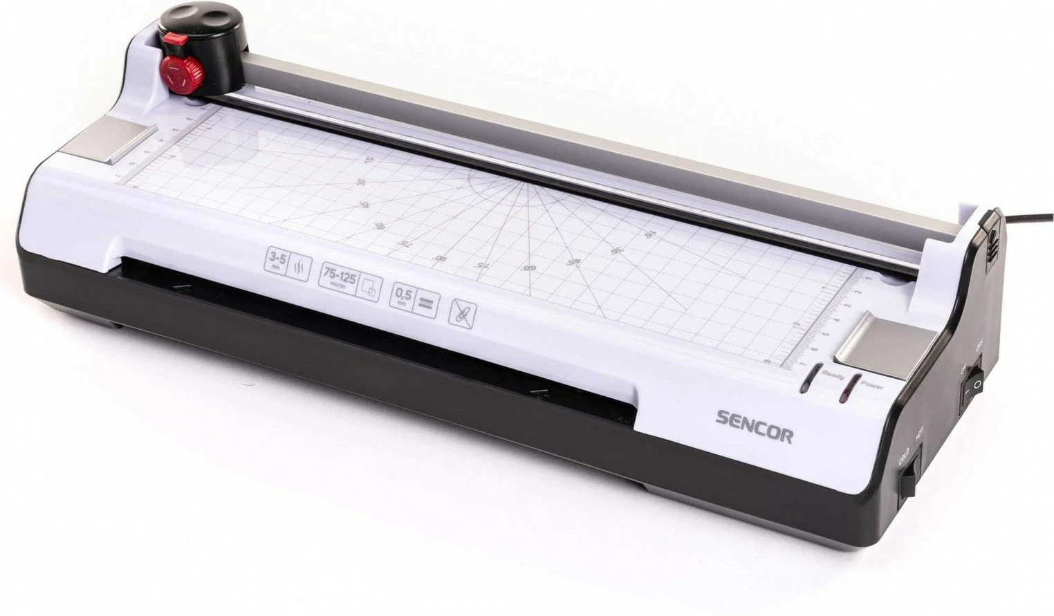 Kompakten laminator 2‑v‑1 Sencor SLA 230 A4, folija 2x75–2x125 µm, vroče/hladno, z giljotino, grafitno/bel