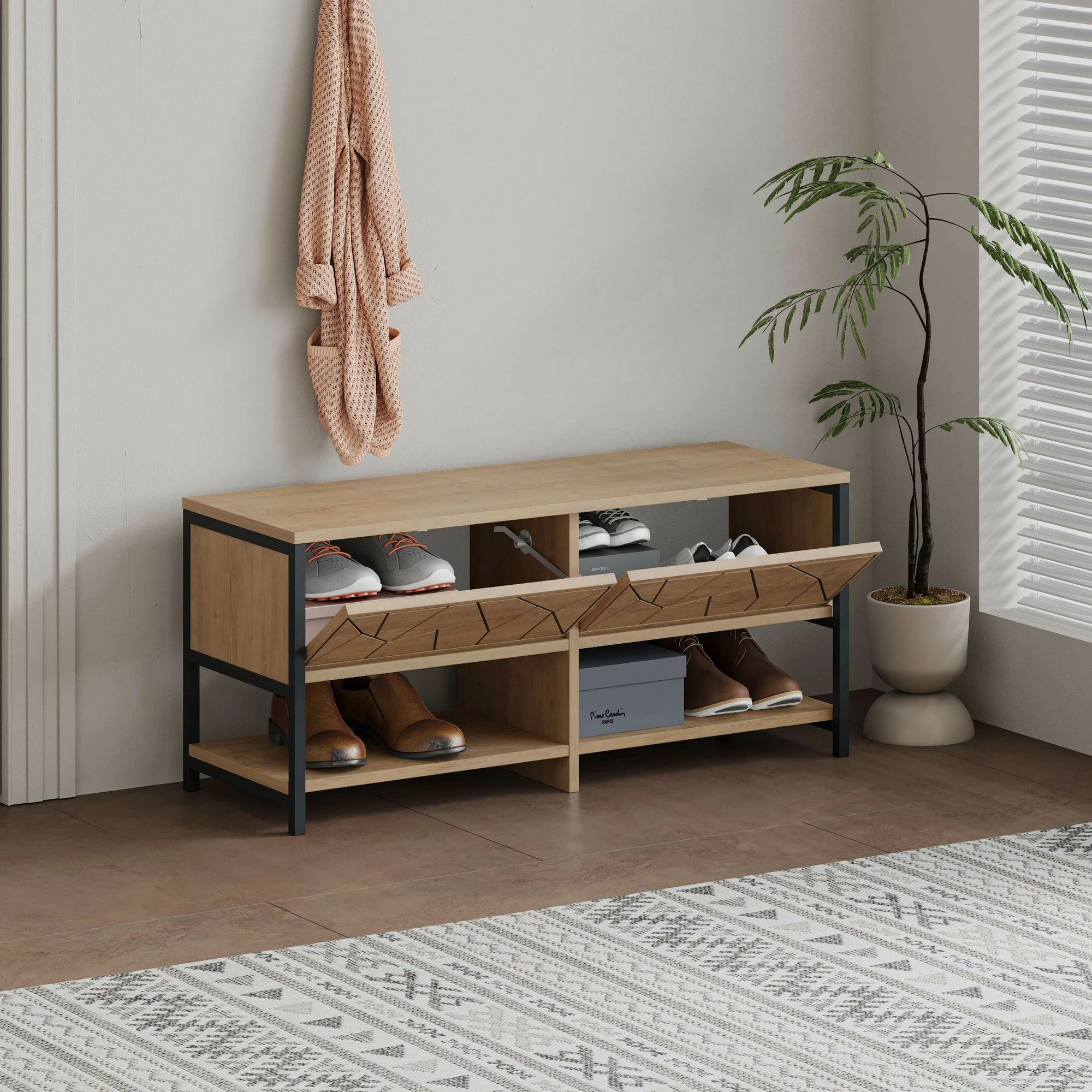 Omara za čevlje Skye Decor, klop za čevlje Inola, safir, hrast