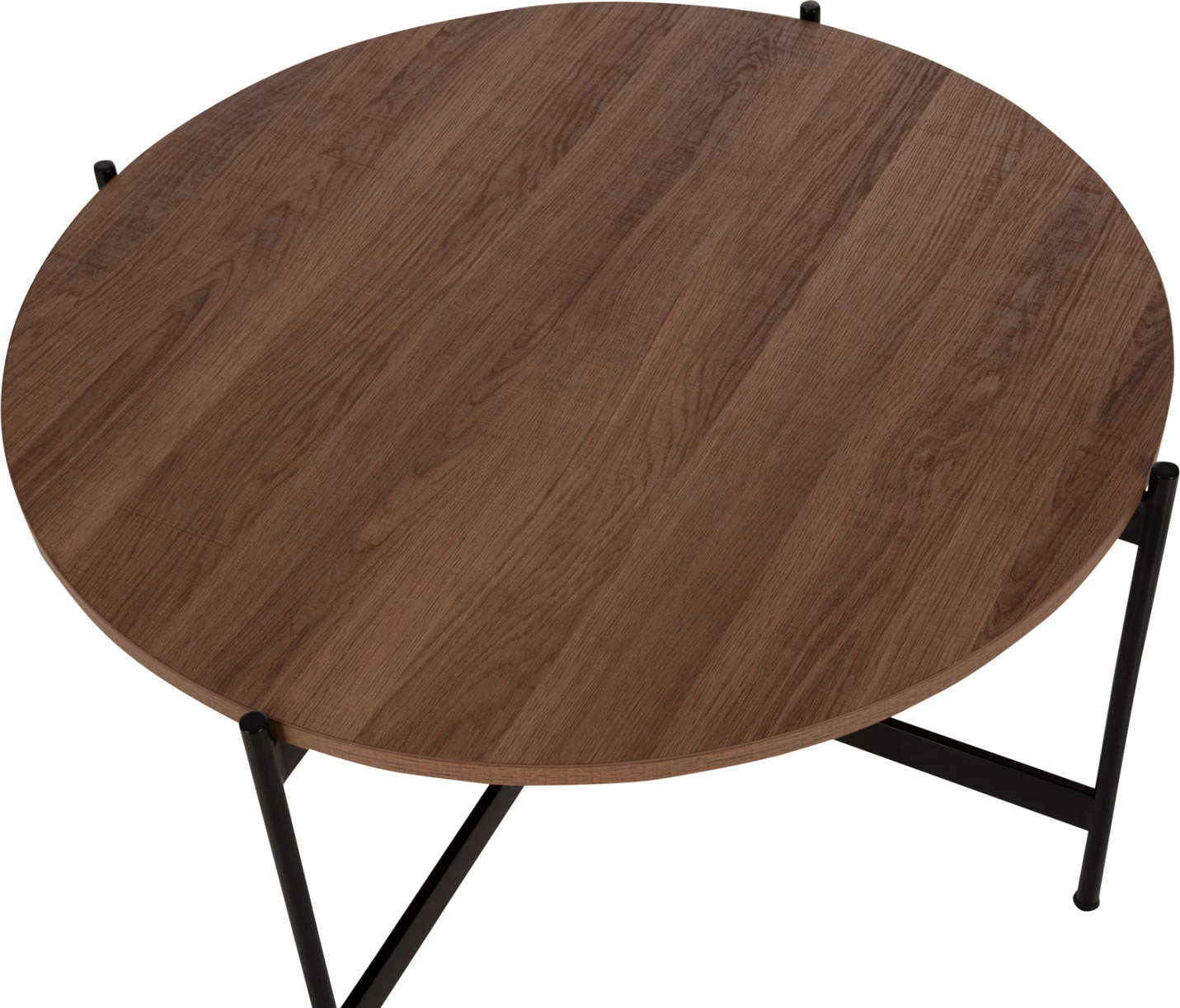 Klubska miza FH9588.04 MDF bela orehova mizna plošča-črna kovinska osnova Φ80x45Hcm