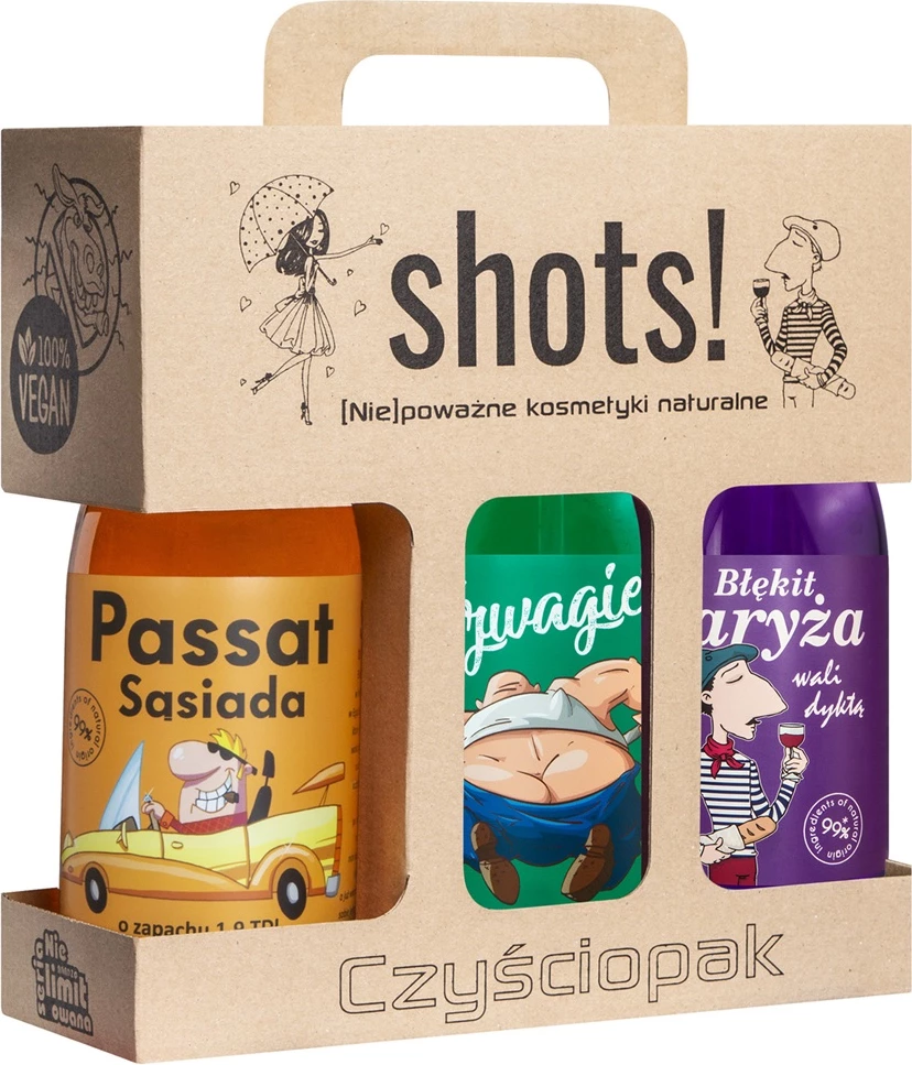 Set moških gelov za tuširanje, LaQ Clean Pack Shots! Passat Neighbor Brother-in-law Blue of Paris 3 × 500 ml