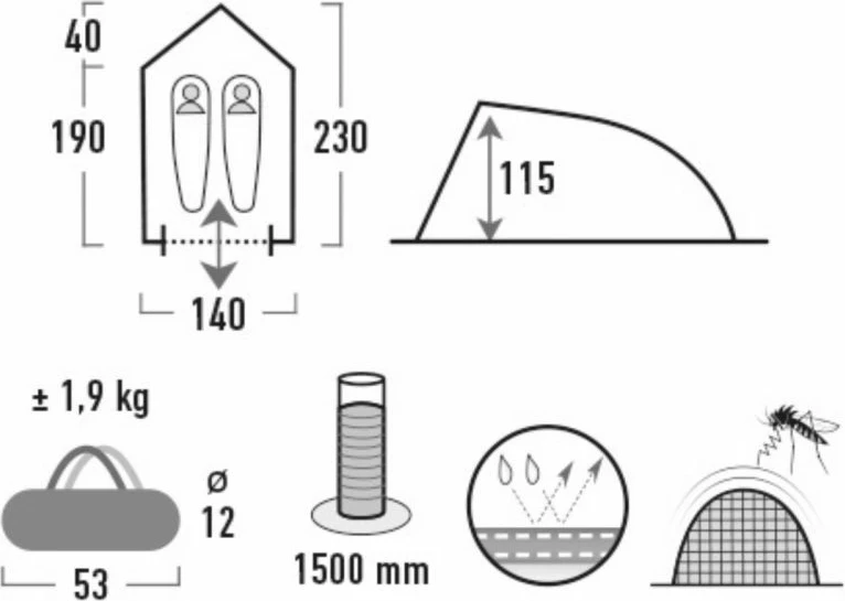 Šotor za dve osebi Minitramp 2 High Peak, črn