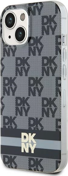 Zaščitni ovoj z vzorcem DKNY IML Checkered Mono in potiskanimi črtami MagSafe za iPhone 15/14/13, črn